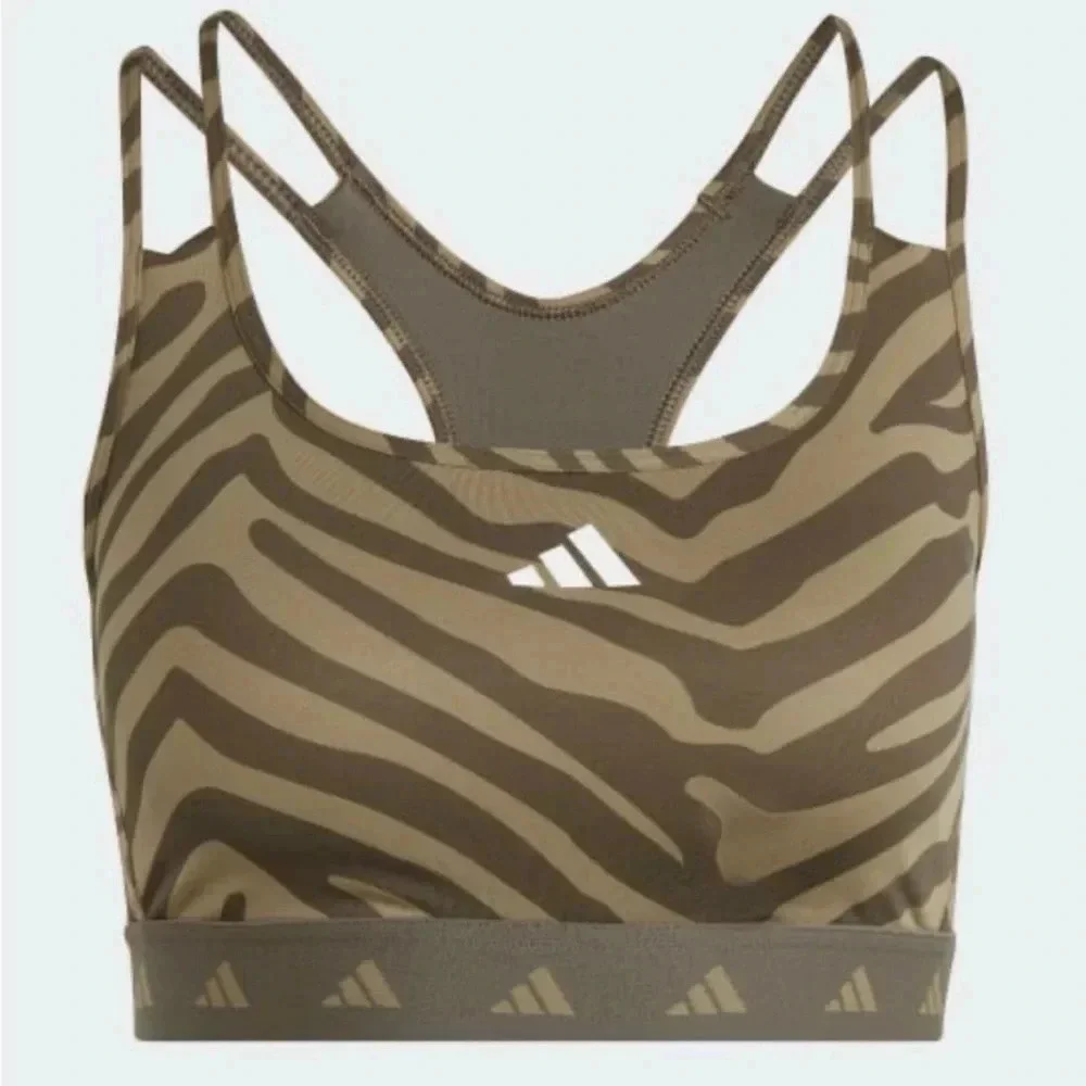 Adidas Hyperglam Tech fit Zebra Print Sports Bra Orbit Green - Picture 7 of 8